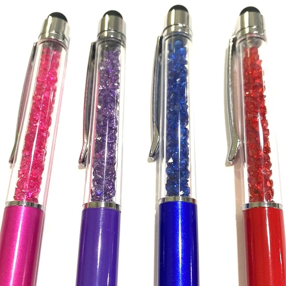 Pens Lot of 4 Crystal Stones With Stylus Red Blue Purple Pink - Picture 2 of 6